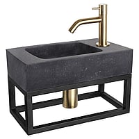 Differnz fonteinset natuursteen met handdoekrek en gebogen kraan mat goud 40 x 22 x 9 cm, bombai black