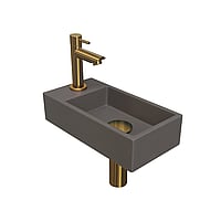 INK Versus fonteinpack inclusief quartz fontein met afzetplateau links, fonteinkraan, designsifon, designplug en montageset 36x9x18 cm, quartz beton / brushed mat goud