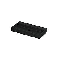 INK United wastafel porselein met 1 kraangat, inclusief porseleinen click plug en verborgen overloop systeem 90x45x11cm, mat zwart