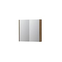 INK SPK2 spiegelkast met 2 dubbelzijdige spiegeldeuren, 2 verstelbare glazen planchetten, stopcontact en schakelaar 80 x 14 x 73 cm, massief eiken aqua