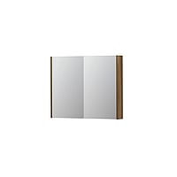 INK SPK2 spiegelkast met 2 dubbelzijdige spiegeldeuren, 2 verstelbare glazen planchetten, stopcontact en schakelaar 90 x 14 x 73 cm, massief eiken aqua