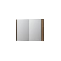 INK SPK2 spiegelkast met 2 dubbelzijdige spiegeldeuren, 4 verstelbare glazen planchetten, stopcontact en schakelaar 100 x 14 x 73 cm, massief eiken aqua