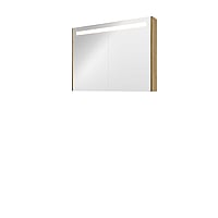 Proline Premium spiegelkast met spiegels aan binnen- en buitenzijde, geïntegreerde LED-verlichting en 2 deuren 100 x 60 x 14 cm, ideal oak