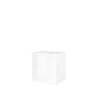 Proline Porselein Elegant badmeubelset met wastafelonderkast symmetrisch met 2 laden en glans witte wastafel met 1 kraangat 60 x 46 x 52 cm, glans wit