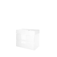 Proline Porselein Loft badmeubelset met wastafelonderkast met 2 lades en porseleinen wastafel zonder kraangat 80 x 62 x 46 cm, glans wit