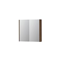 INK SPK2 spiegelkast met 2 dubbelzijdige spiegeldeuren, 2 verstelbare glazen planchetten, stopcontact en schakelaar 80 x 14 x 73 cm, massief eiken chocolate