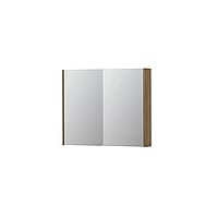 INK SPK2 spiegelkast met 2 dubbelzijdige spiegeldeuren, 2 verstelbare glazen planchetten, stopcontact en schakelaar 90 x 14 x 73 cm, fineer ash grey