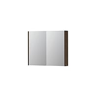 INK SPK2 spiegelkast met 2 dubbelzijdige spiegeldeuren, 2 verstelbare glazen planchetten, stopcontact en schakelaar 90 x 14 x 73 cm, massief eiken charcoal