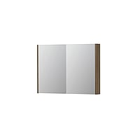 INK SPK2 spiegelkast met 2 dubbelzijdige spiegeldeuren, 4 verstelbare glazen planchetten, stopcontact en schakelaar 100 x 14 x 73 cm, zuiver eiken