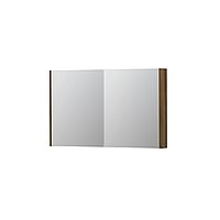 INK SPK2 spiegelkast met 2 dubbelzijdige spiegeldeuren, 4 verstelbare glazen planchetten, stopcontact en schakelaar 120 x 14 x 73 cm, massief eiken ash grey