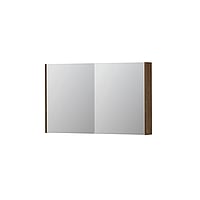 INK SPK2 spiegelkast met 2 dubbelzijdige spiegeldeuren, 4 verstelbare glazen planchetten, stopcontact en schakelaar 120 x 14 x 73 cm, massief eiken chocolate