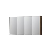 INK SPK2 spiegelkast met 4 dubbelzijdige spiegeldeuren, 4 verstelbare glazen planchetten, stopcontact en schakelaar 140 x 14 x 73 cm, fineer chocolate