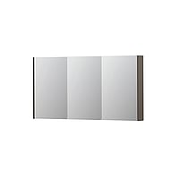 INK SPK2 spiegelkast met 3 dubbelzijdige spiegeldeuren, 6 verstelbare glazen planchetten, stopcontact en schakelaar 140 x 14 x 73 cm, mat taupe
