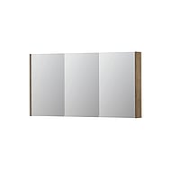 INK SPK2 spiegelkast met 3 dubbelzijdige spiegeldeuren, 6 verstelbare glazen planchetten, stopcontact en schakelaar 140 x 14 x 73 cm, naturel eiken
