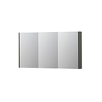 INK SPK2 spiegelkast met 3 dubbelzijdige spiegeldeuren, 6 verstelbare glazen planchetten, stopcontact en schakelaar 140 x 14 x 73 cm, mat beton groen