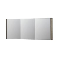 INK SPK2 spiegelkast met 3 dubbelzijdige spiegeldeuren, 6 verstelbare glazen planchetten, stopcontact en schakelaar 180 x 14 x 73 cm, greige eiken