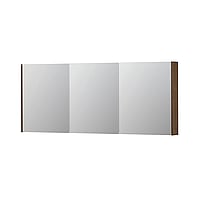 INK SPK2 spiegelkast met 3 dubbelzijdige spiegeldeuren, 6 verstelbare glazen planchetten, stopcontact en schakelaar 180 x 14 x 73 cm, massief eiken chocolate
