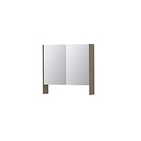 INK SPK3 spiegelkast met 2 dubbel gespiegelde deuren, open planchet, stopcontact en schakelaar 80 x 14 x 74 cm, greige eiken