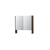 INK SPK3 spiegelkast met 2 dubbel gespiegelde deuren, open planchet, stopcontact en schakelaar 80 x 14 x 74 cm, fineer chocolate