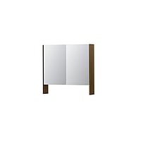 INK SPK3 spiegelkast met 2 dubbel gespiegelde deuren, open planchet, stopcontact en schakelaar 80 x 14 x 74 cm, massief eiken ash grey