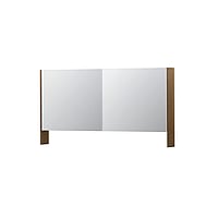 INK SPK3 spiegelkast met 2 dubbel gespiegelde deuren, open planchet, stopcontact en schakelaar 140 x 14 x 74 cm, massief eiken aqua