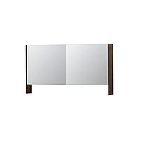 INK SPK3 spiegelkast met 2 dubbel gespiegelde deuren, open planchet, stopcontact en schakelaar 140 x 14 x 74 cm, massief eiken charcoal