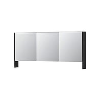 INK SPK3 spiegelkast met 3 dubbel gespiegelde deuren, open planchet, stopcontact en schakelaar 160 x 14 x 74 cm, mat zwart