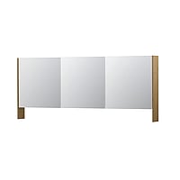 INK SPK3 spiegelkast met 3 dubbel gespiegelde deuren, open planchet, stopcontact en schakelaar 180 x 14 x 74 cm, fineer natur