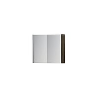 INK SPK1 spiegelkast met 2 dubbel gespiegelde deuren, 1 verstelbaar glazen planchet, stopcontact en schakelaar 70 x 14 x 60 cm, fineer charcoal