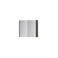 INK SPK1 spiegelkast met 2 dubbel gespiegelde deuren, 1 verstelbaar glazen planchet, stopcontact en schakelaar 70 x 14 x 60 cm, mat beton groen