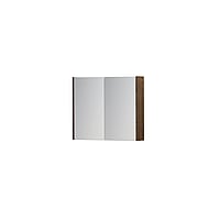 INK SPK1 spiegelkast met 2 dubbel gespiegelde deuren, 1 verstelbaar glazen planchet, stopcontact en schakelaar 70 x 14 x 60 cm, massief eiken chocolate