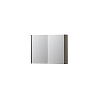 INK SPK1 spiegelkast met 2 dubbel gespiegelde deuren, 1 verstelbaar glazen planchet, stopcontact en schakelaar 80 x 14 x 60 cm, mat taupe