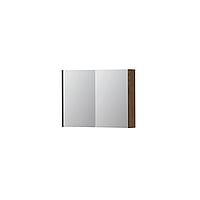 INK SPK1 spiegelkast met 2 dubbel gespiegelde deuren, 1 verstelbaar glazen planchet, stopcontact en schakelaar 80 x 14 x 60 cm, massief eiken chocolate
