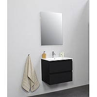 Sub Online flatpack badmeubelset met onderkast met porseleinen wastafel 1 kraangat met spiegel 60x55x46cm, mat zwart