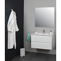 Sub Online flatpack badmeubelset met onderkast met porseleinen wastafel 1 kraangat met spiegel 80x55x46cm, hoogglans wit