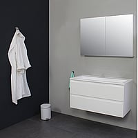 Sub Online badmeubelset met onderkast met acryl wastafel zonder kraangaten met 2 deurs spiegelkast grijs 100x55x46cm, hoogglans wit