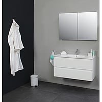 Sub Online badmeubelset met onderkast met porseleinen wastafel 1 kraangat met 2 deurs spiegelkast grijs 100x55x46cm, hoogglans wit