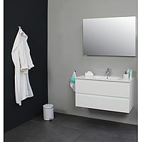 Sub Online badmeubelset met onderkast met porseleinen wastafel 1 kraangat met spiegel 100x55x46cm, hoogglans wit