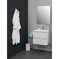 Sub Online badmeubelset met onderkast met acryl wastafel 1 kraangat met 1 deurs spiegelkast grijs 60x55x46cm, hoogglans wit