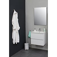 Sub Online badmeubelset met onderkast met porseleinen wastafel 1 kraangat met 1 deurs spiegelkast grijs 60x55x46cm, hoogglans wit