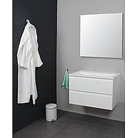 Sub Online badmeubelset met onderkast met acryl wastafel zonder kraangaten met spiegel 80x55x46cm, hoogglans wit