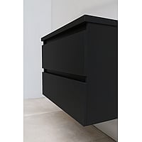 Sub Online badmeubelset met onderkast met acryl wastafel slate structuur zonder kraangaten met spiegel 80x55x46cm, mat zwart