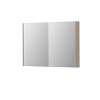 INK SPK2 spiegelkast met 2 dubbelzijdige spiegeldeuren, 4 verstelbare glazen planchetten, LED-verlichting, stopcontact en schakelaar 100 x 14 x 73 cm, ivoor eiken