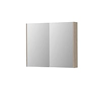 INK SPK2 spiegelkast met 2 dubbelzijdige spiegeldeuren, 2 verstelbare glazen planchetten, stopcontact en schakelaar 90 x 14 x 73 cm, ivoor eiken