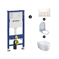 Geberit UP100 toiletset - inclusief bedieningsplaat & Geberit iCon wandcloset verkort 49 cm rimfree met toiletzitting met deksel topfix-softclose