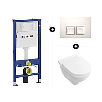 Geberit UP100 toiletset - inclusief bedieningsplaat & Villeroy & Boch O.novo hangend toilet diepspoel met toiletzitting met softclose en quickrelease