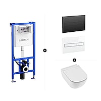 LAUFEN toiletset - LAUFEN Basal rimless hangend toilet diepspoel met toiletzitting, LIS AW1 bedieningsplaat en LIS inbouwreservoir