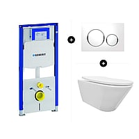 Geberit UP320 toiletset - inclusief Geberit Sigma bedieningsplaat & Sub Stereo rimless hangend toilet met softclose- en quick release-zitting, glans wit