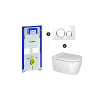 Geberit UP320 toiletset - inclusief Geberit Sigma bedieningsplaat & Duravit SensoWash Starck F Plus Compact complete douche wc met föhn, ladydouche en verwarmbare softclose zitting, wit