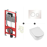 TECEprofil toiletset - inclusief TECE bedieningspaneel & LAUFEN Basal rimless hangend toilet diepspoel met toiletzitting, wit